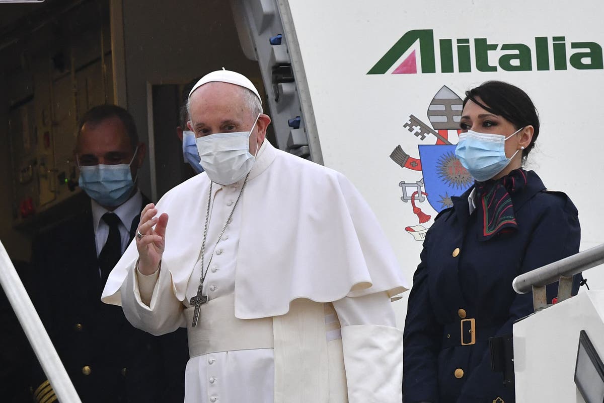Pope Francis arrives in Iraq amid huge security operation for historic papal visit