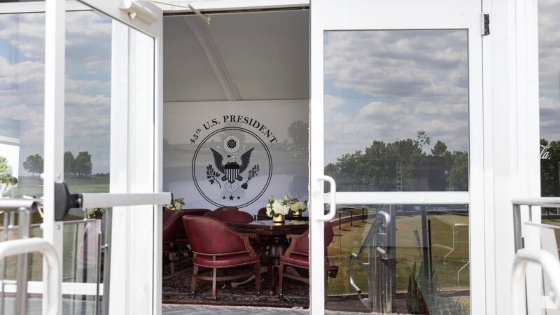 Trump plasters presidential seal across golf club during Saudi-backed LIV tournament despite complaints