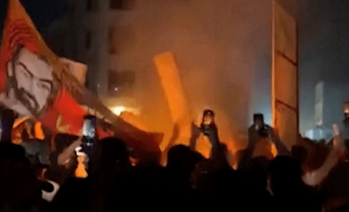 protesters in Baghdad set fire to the Swedish embassy