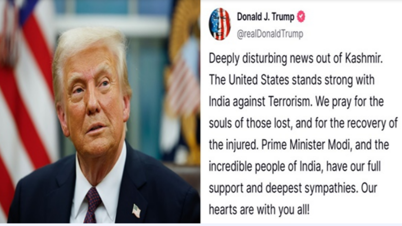 Following the J&K terror assault, Donald Trump declares that the US is united with India in its fight against terrorism.