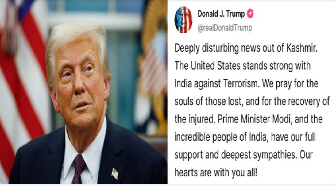 Following the J&K terror assault, Donald Trump declares that the US is united with India in its fight against terrorism.